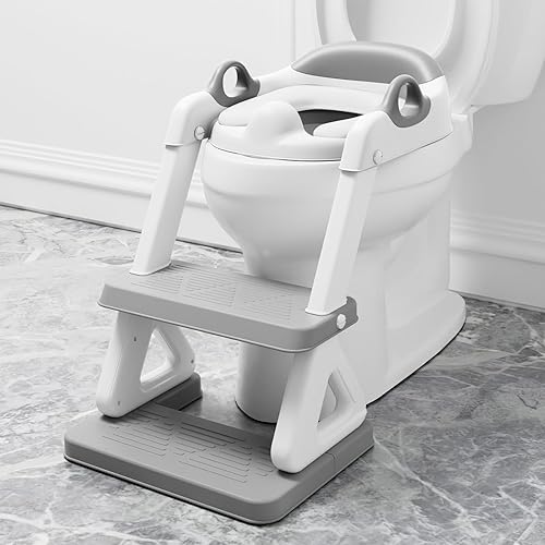 Potty Training Seat with Step Stool Ladder for Kids and Toddler,Wiifo Sturdy Potty Ladder with Soft Padded Cushion for Toddler Boys and Girls(Light Grey) 2025 New Version