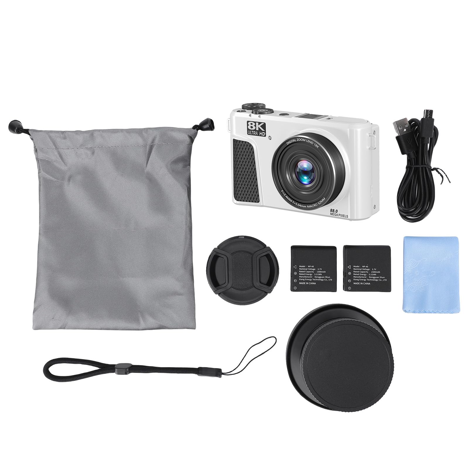 Generic Fotocamera Mirrorless WiFi da 88 MP 8K con Messa a Fuoco Automatica Zoom 18X con Doppia Batteria per Hobbisti e Principianti (WHITE)