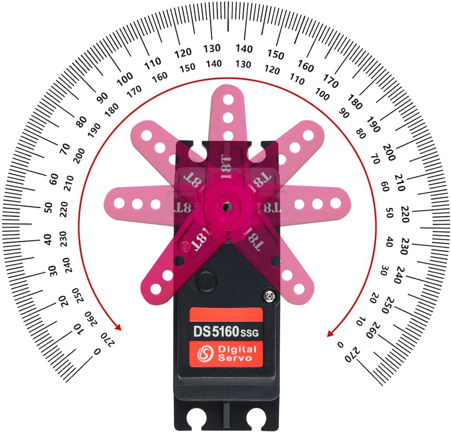 2Pcs RCmall DS5160 SSG HV 60KG Large Torque Programmable Digital 270 Degree RC Servo with T18 Adjustable Metal Servo Arm for 1/5 Scale RC Crawler Truck Robot