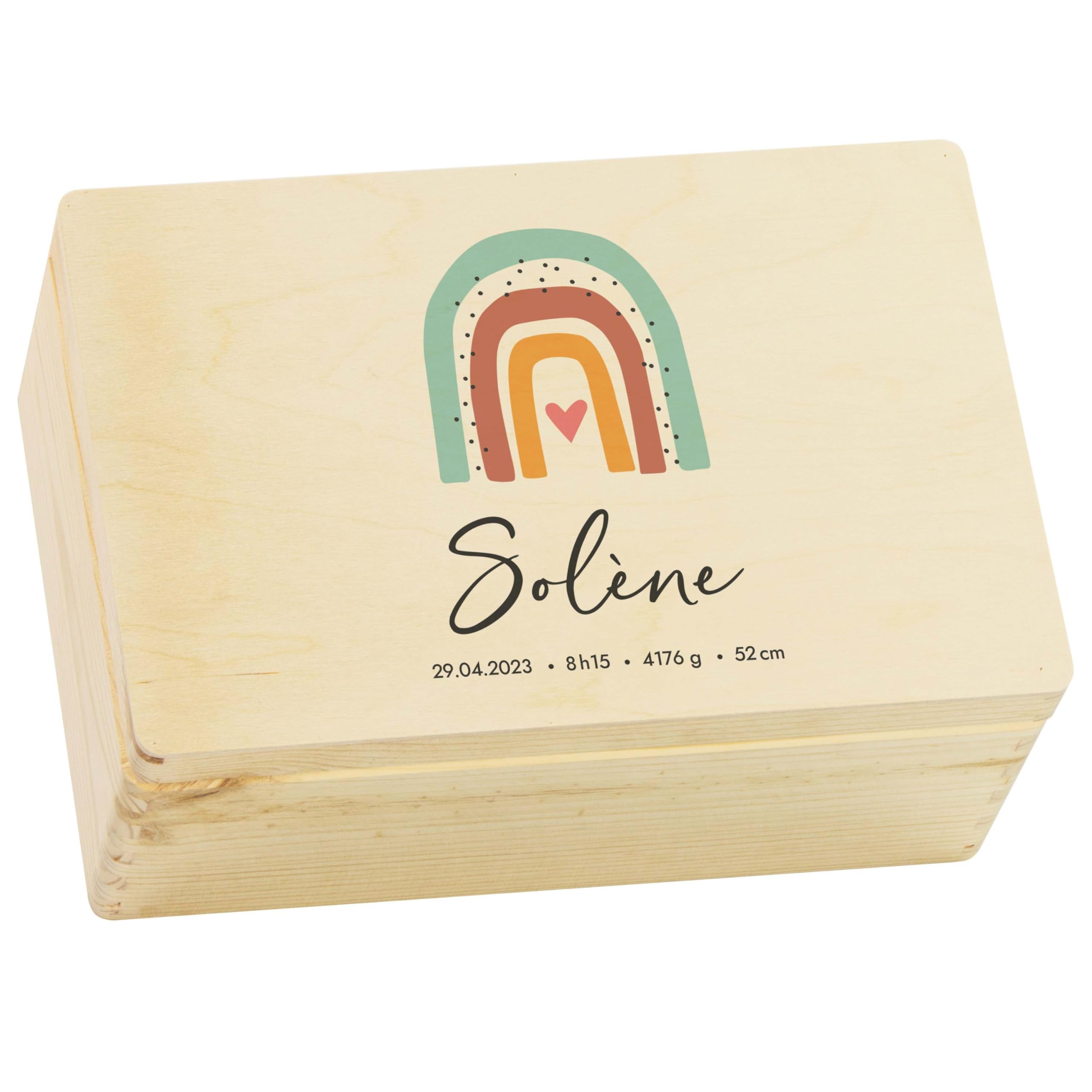 LAUBLUST Boîte à souvenirs bébé personnalisée - Cadeau de naissance avec prénom | Arc-en-Ciel, tailles S, M, L - Boîte à souvenirs pour filles & garçons | Boîte en bois naturel ou blanc, FSC®