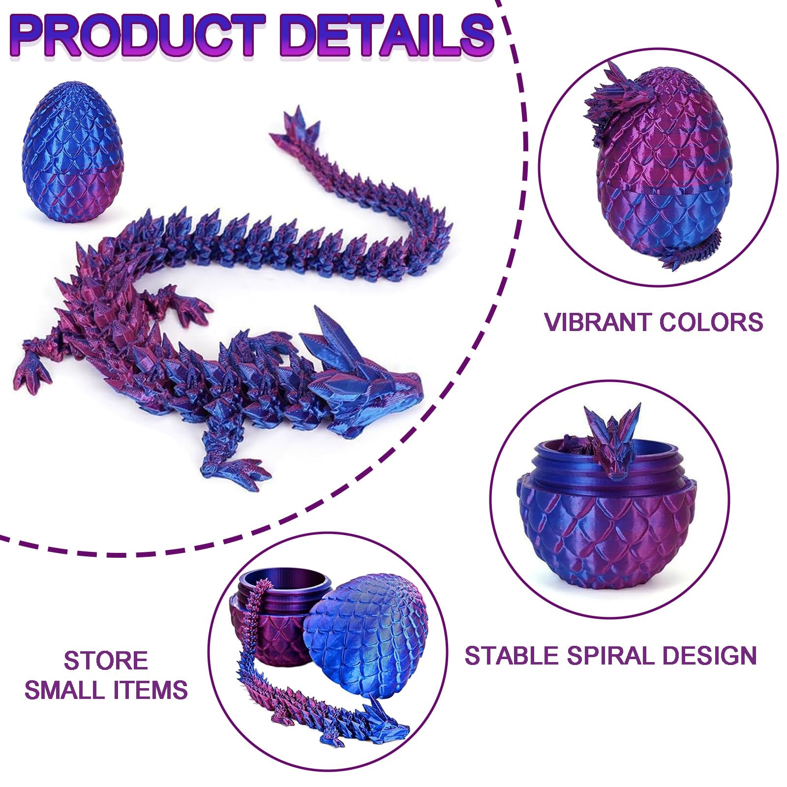 JSGBZK 3D Printed Dragon Egg Fidget Toy - Gemstone Mystery Flexible Colorful Creative Decoration for Home Office Executive Desk - Image 3