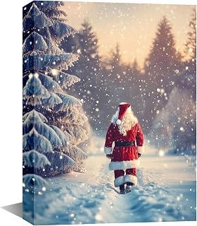 MIMAJIE Christmas Canvas Wall Art - Snowman & Santa Claus Holiday Prints, Festive Painting Winter Wall Decor for Living Room Bedroom, Xmas Party Home Decor 12“x16
