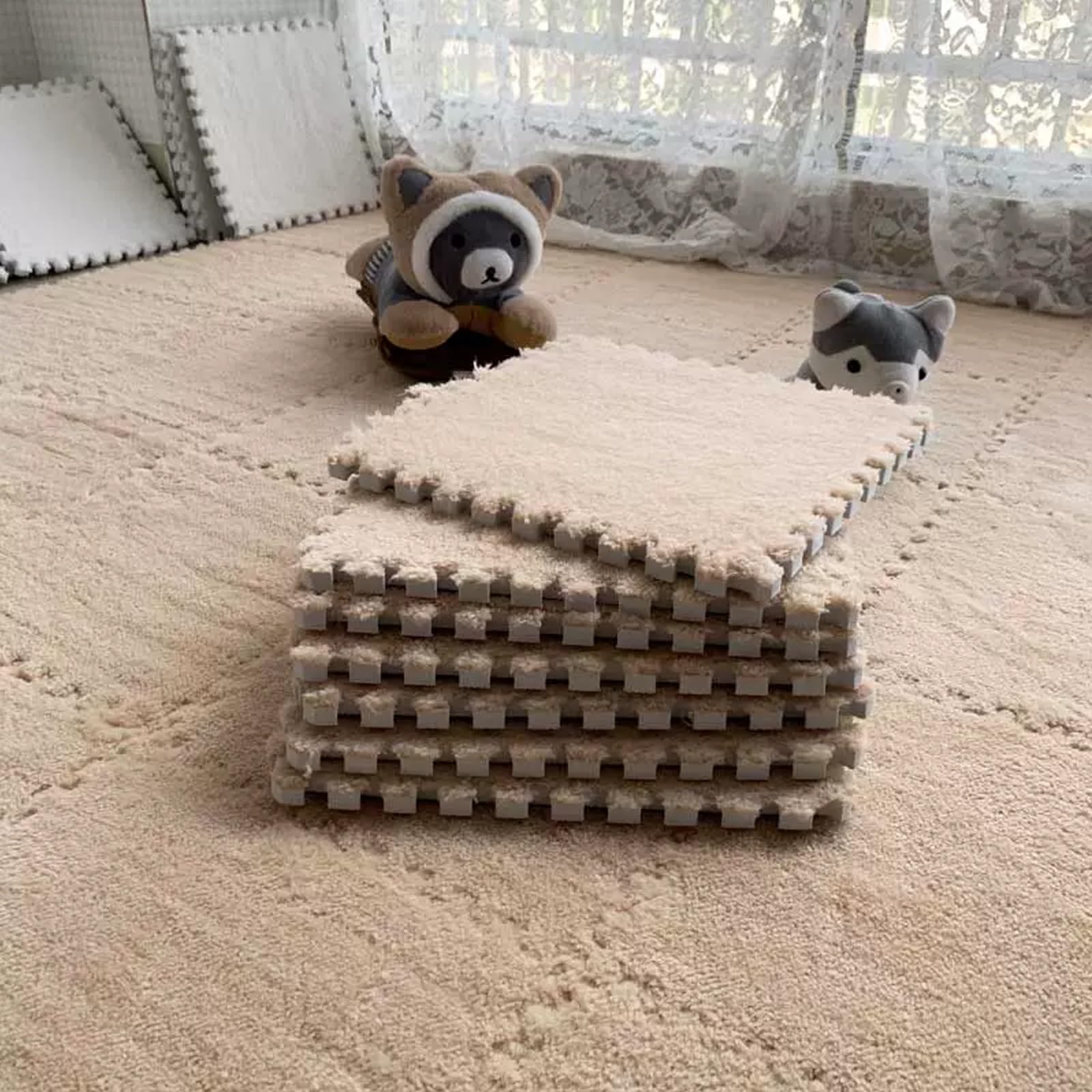 Alfombra de salón esponjosa y mullida, moqueta modular para crear zonas de juego seguras