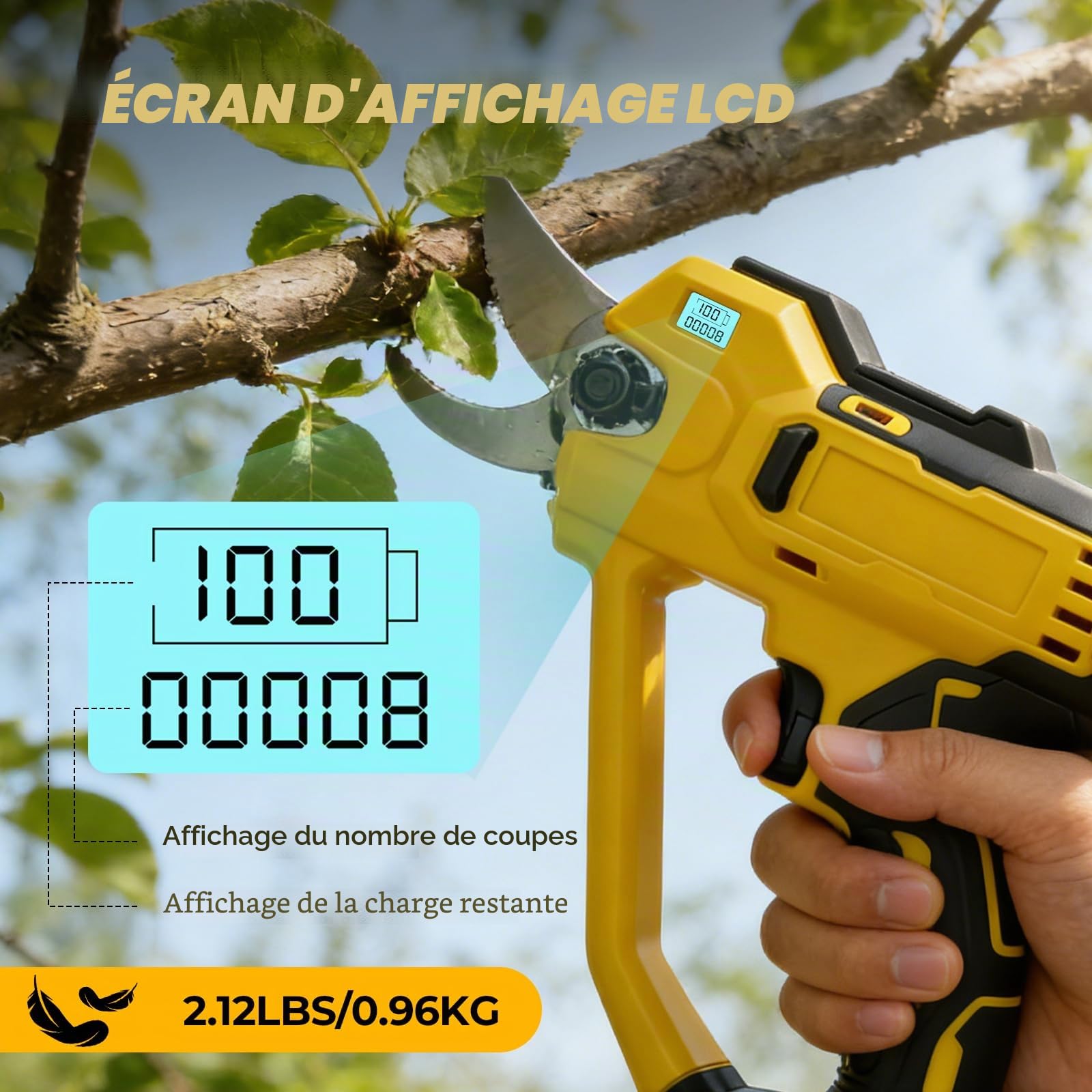 Sécateur électrique sans fil compatible avec batterie Dewalt 18 V (sans batterie), 600 W, max 35 mm, sécateur de jardin pour jardin, vigne