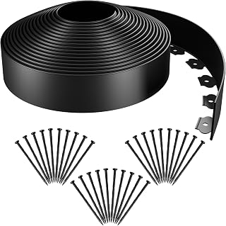 AGTEK 49FT Flexible Plastic Garden Edging Kit - 3 Inch No Dig Landscape Border with 30 Stakes for Lawns & Flower Beds
