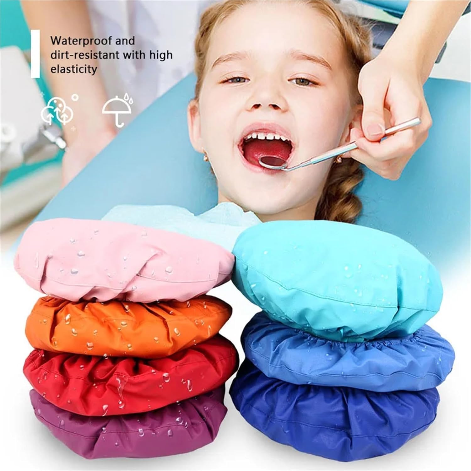 Dental Chair Cover Dental PU Leather Unit Waterproof Protective Full Chair Covers 4Pcs/Set Elastic Stylish(Blue)