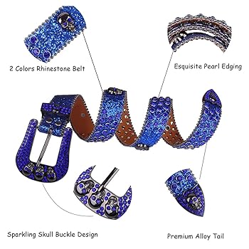 ゴスペル 4枚 Wvapzxx Skull Belts Rhinestone Belt Western Cowboy Sparkle