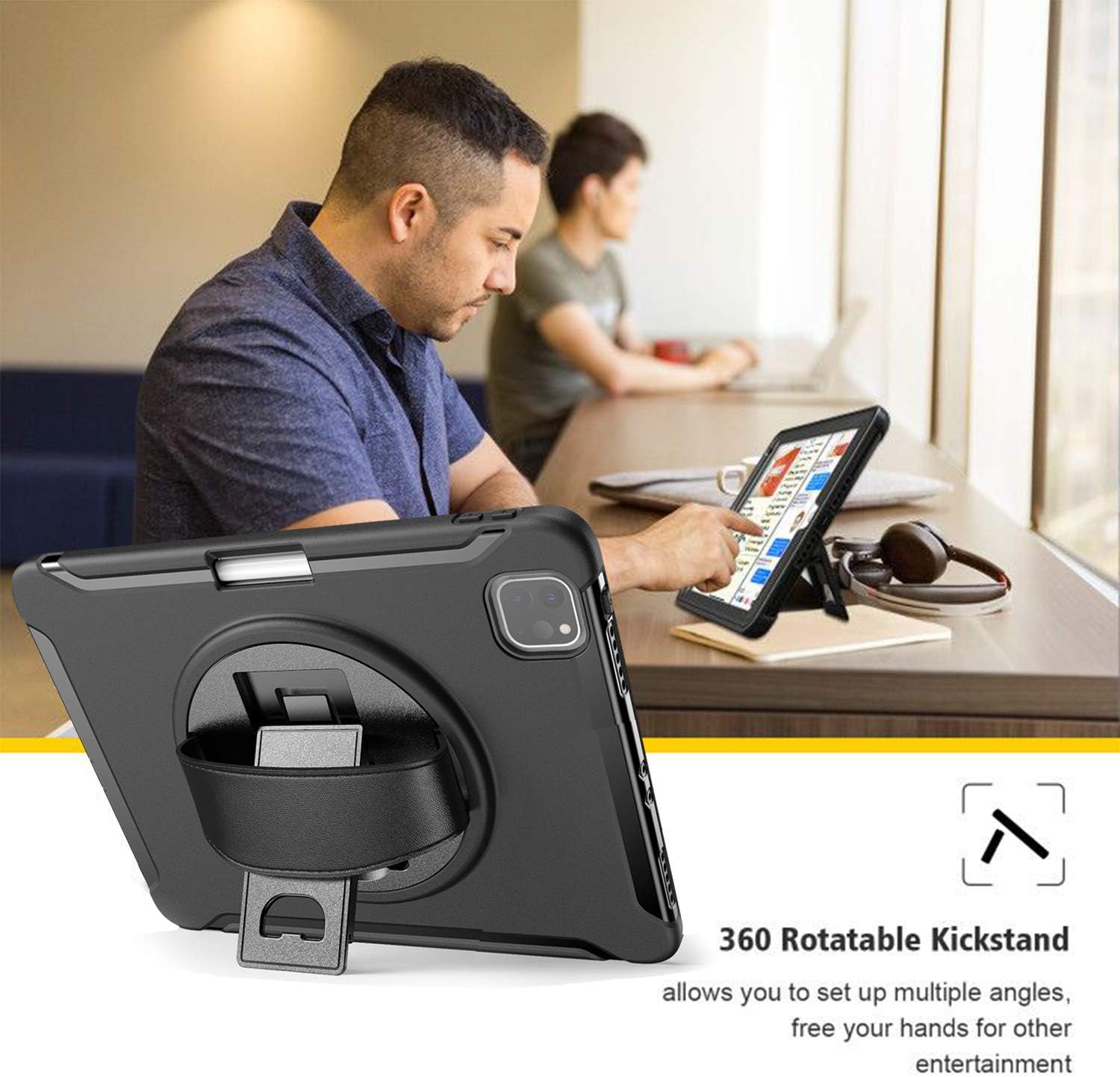 Best Cyber Deals 🔥 ProCase iPad Pro 12.9 Rugged Case 2020 2018 [Support Apple Pencil 2 Charging], Heavy Duty Shockproof Rotatable Kickstand Protective Cover for iPad Pro 12.9 4th Generation 2020 / 3rd Gen 2018 -Black