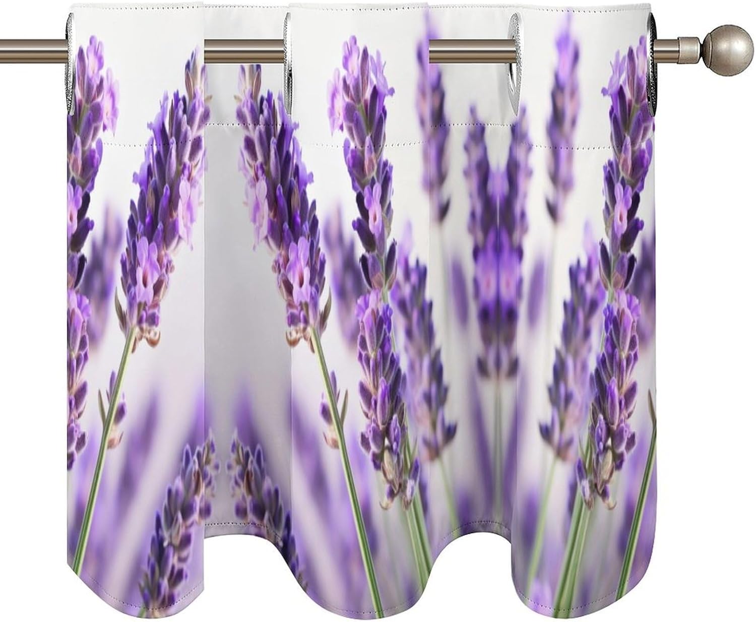Lavender Flower Printed Short Window Curtains, Grommet Small Valance, Decorative Short Curtains Suitable for Window Sills in Bedrooms, Living Rooms, Kitchens, Etc