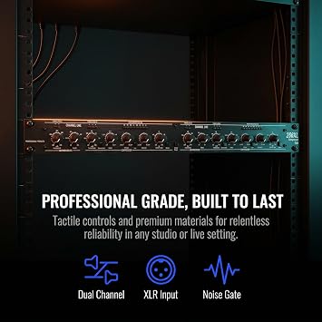 Audio Compressor with Noise Gate & Peak Limiting, 2 Channel High-Precision Processor, 1U Rackmount, XLR/TRS Inputs for Studio, Live, Streaming & Stage Engineering