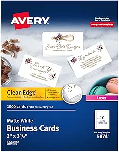 Avery Clean Edge Printable Business Cards with Sure Feed Technology, 2" x 3.5", White, 1,000 Blank Cards for Laser Printers (5874)