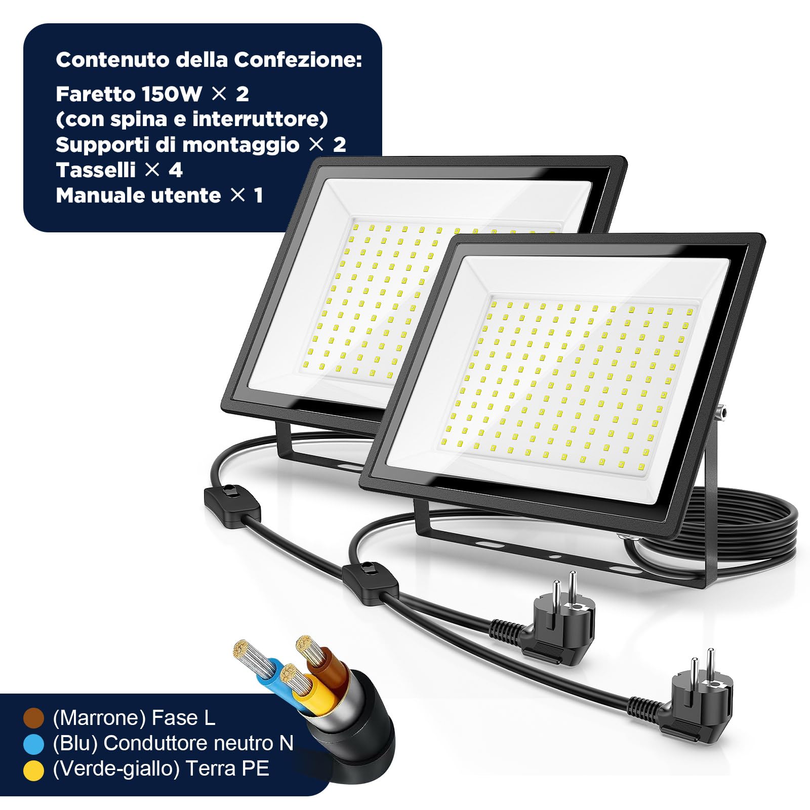 Glostars faretto led da esterno 150 W, 16.500 lm, 6.500 K, impermeabile IP66, illuminazione ad ampio raggio, ideale per giardini, garage, magazzini e illuminazione industriale (150W 2PCAK)