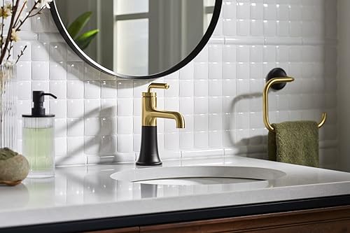 Miniatura 3 de Kohler 27415-4K-BMB - Grifo para lavabo de baño, 1.0 gpm, negro mate con latón moderno