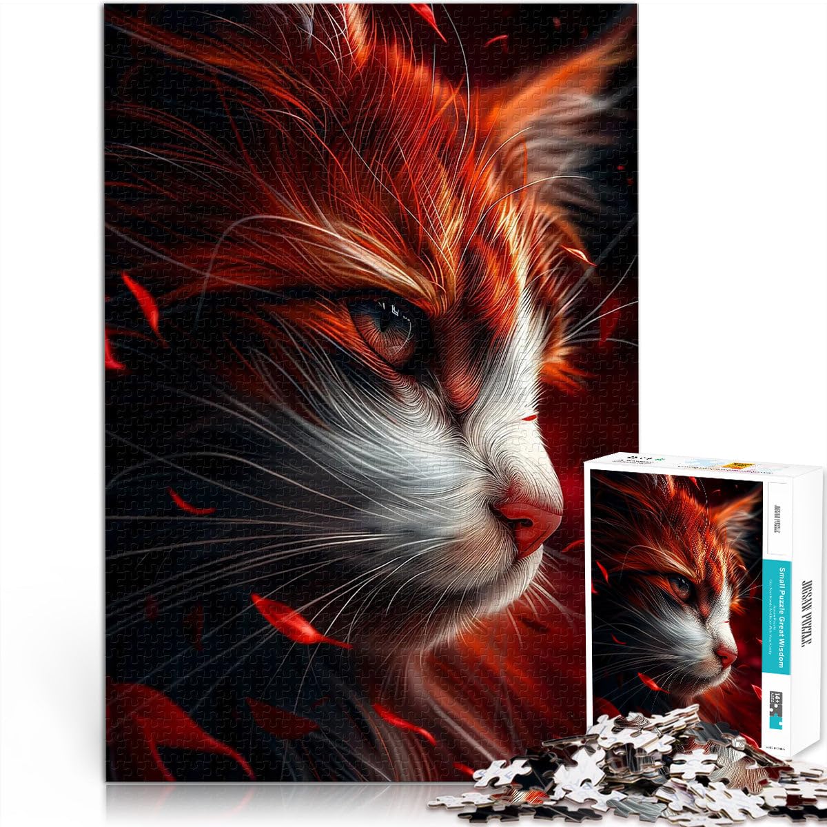 1000 Piece Jigsaws for Adults Puzzle Red Cat Herausforderndes Spielspielzeug Angebot als Geschenk für die ganze Familie75x50cm — image 1