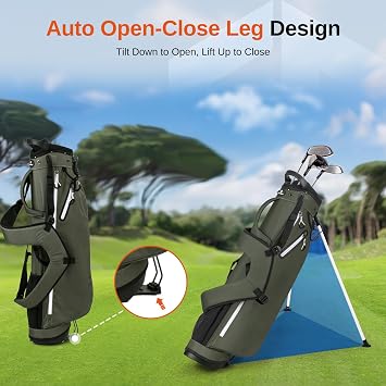 Lightweight Golf Stand Bag, 4-Way Full-Length Dividers, Holds Up to 10 Clubs, 3.7 lbs Golf Bag with Dual Straps & Stand for Driving Range, Par 3, and Standard Courses