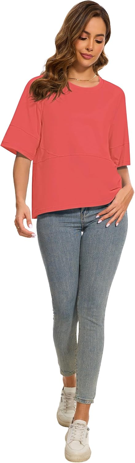 LOZ Womens Boho T Shirts Loose Fit Crewneck 3/4 Sleeve Tops Summer Casual Blouse Flowy 2025 Basic Tee - Image 2