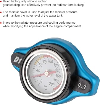 Radiator Cap with Temperature Gauge, Universal Thermostatic Radiator Cap Water Tank Cover Leakproof W/Temperature Gauge (Small Head 0.9bar)
