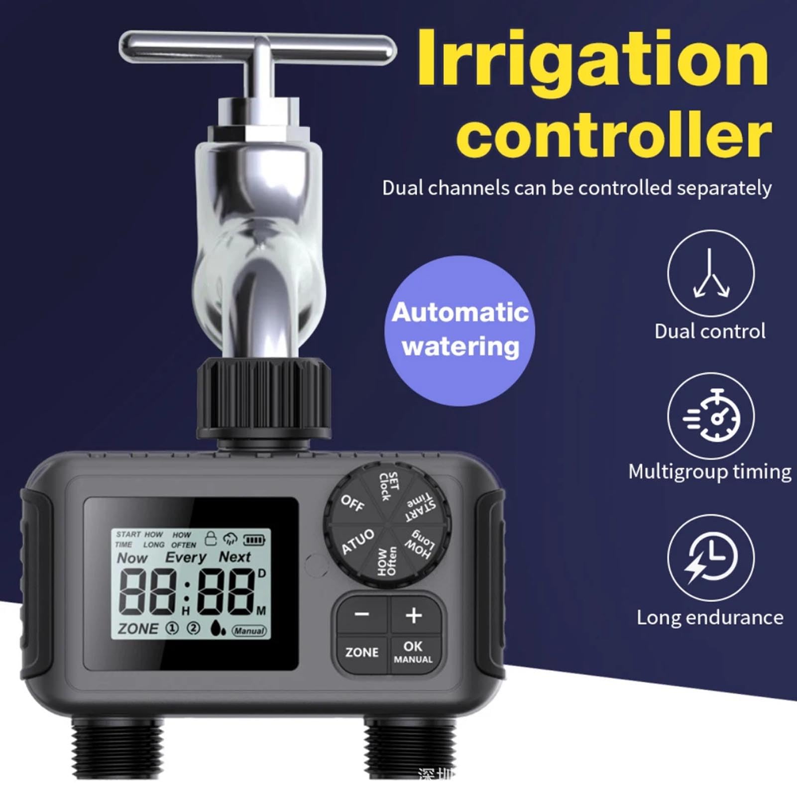 FILFEEL Programmatore di Irrigazione a Doppia Uscita, Timer per Giardino