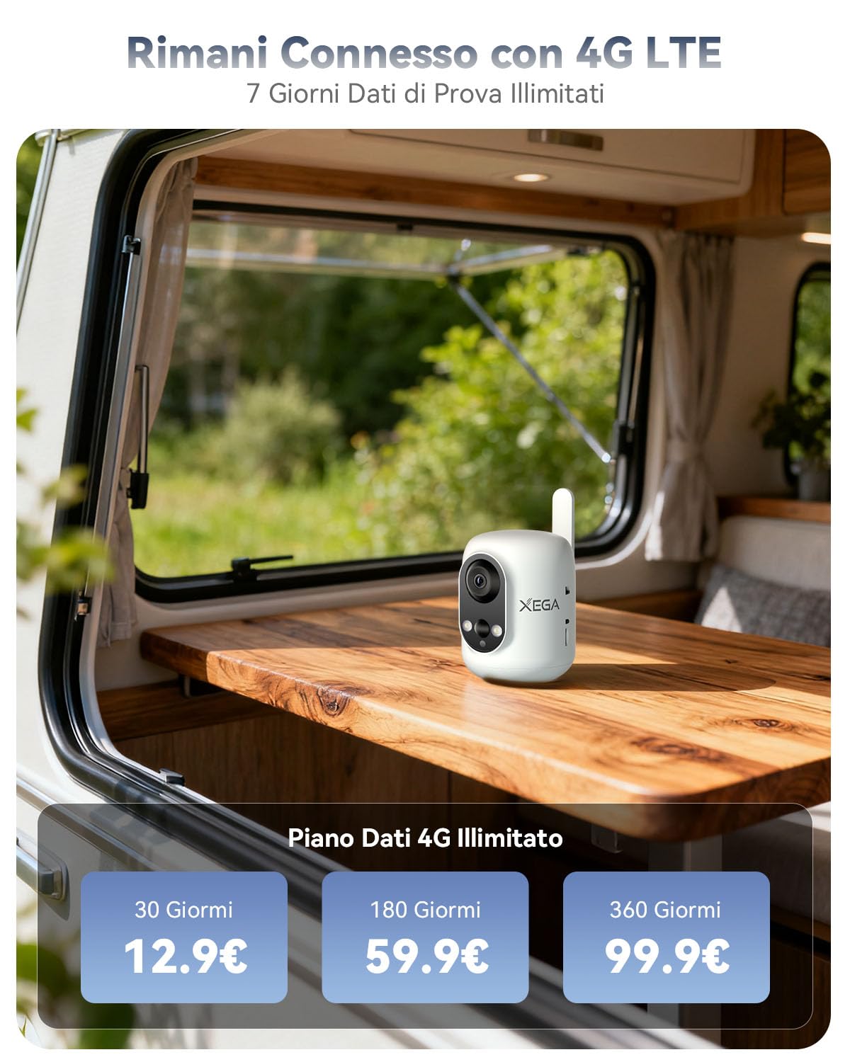 Xega 4G Telecamera Interno con SIM Senza Fili,2K 3MP Videocamera Senza WiFi | per Neonati/Animali Domestici/Anziano,355°P/60°T,Batteria 6000mAh,Rilevamento PIR, TF/Cloud,Non Resistente all'Acqua