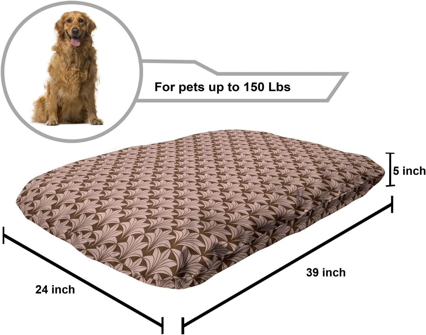 review Lunarable Floral Pet Bed, Background with Lily Flower Petals in Continuous Form Retro Tropical Print, Chew Resistant Pad for Dogs and Cats Cushion with Removable Cover, 24