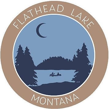 Flathead Lake, Montana Crescent Moon Boat Vinyl Printed Die-Cut Decorative Auto Decal Sticker Appliques  Lake Life Adventure Series
