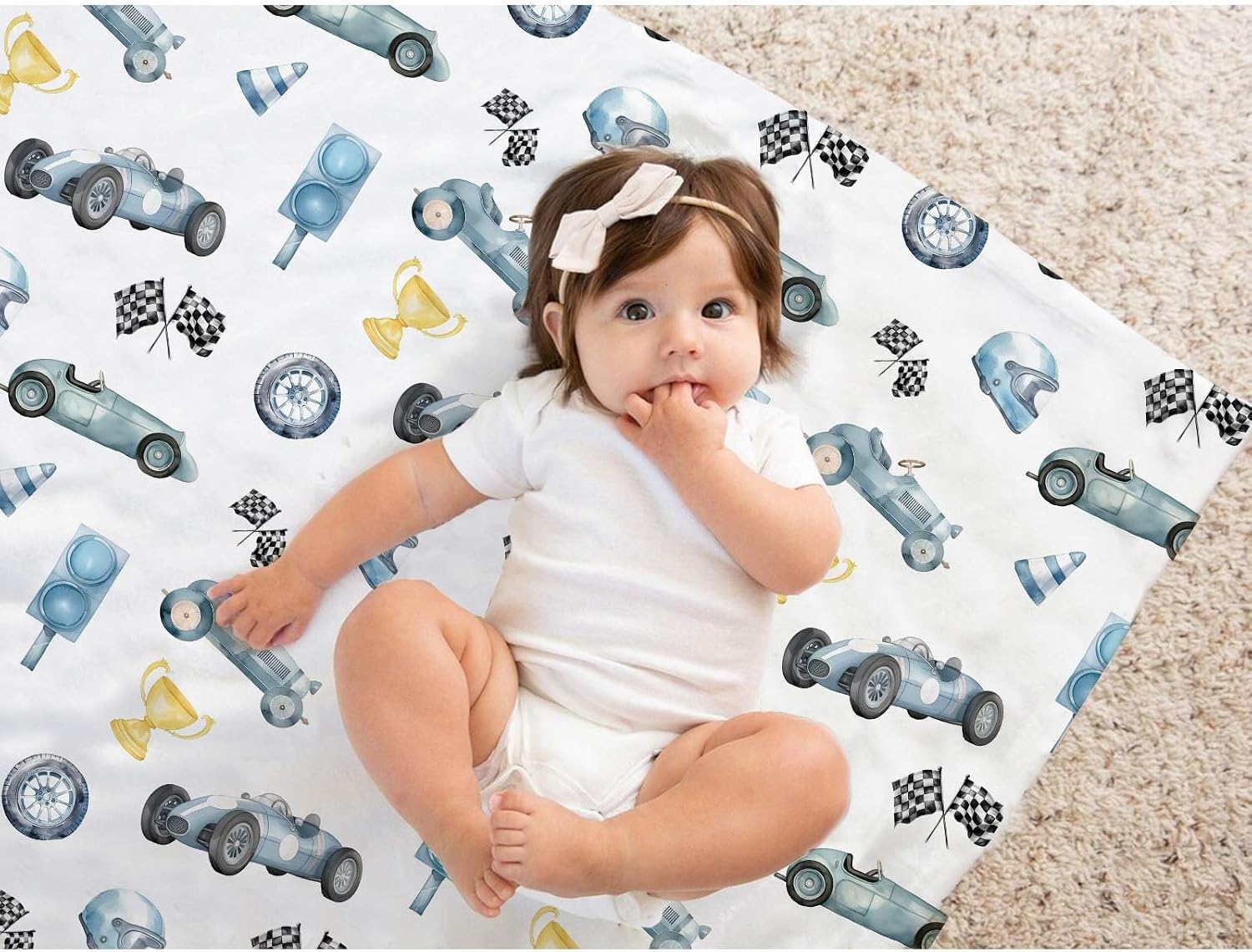 Race Car Baby Blanket for Boys Soft Double Layer Minky with Dotted Backing, Racing Sports Theme Toddler Nursery, Newborn Infant Toddler Crib Bedding, Stroller, Receiving Blankets, 30"x40"