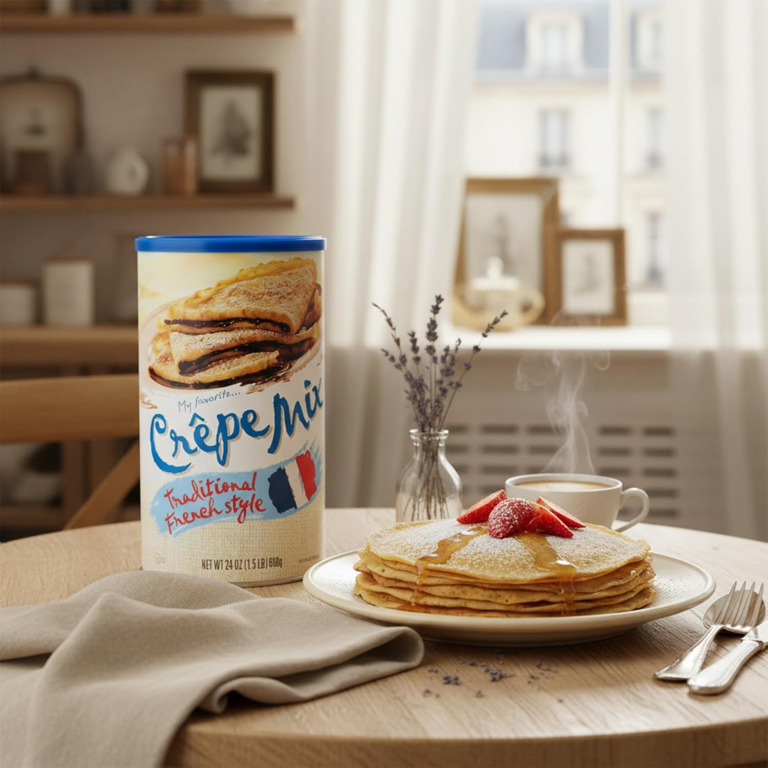 My Favorite Gluten Free Crepe Mix, Traditional French Style Quick Pantry Staples for Crepe Maker, Gourmet Crepes Mix w/Unbleached Wheat Flour & Nonfat Milk, French Pancakes Mix Collection, 24 oz