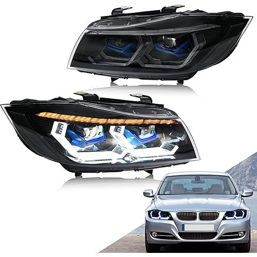 letsdate Headlights for BMW E90/E91 LCI 2009-2012, Projector Headlights for BMW 3-Series, Headlights for BMW 328i 335i 4dr Sedan with Sequential Turn Signal, Plug & Play (09-12 Halogen Ver)