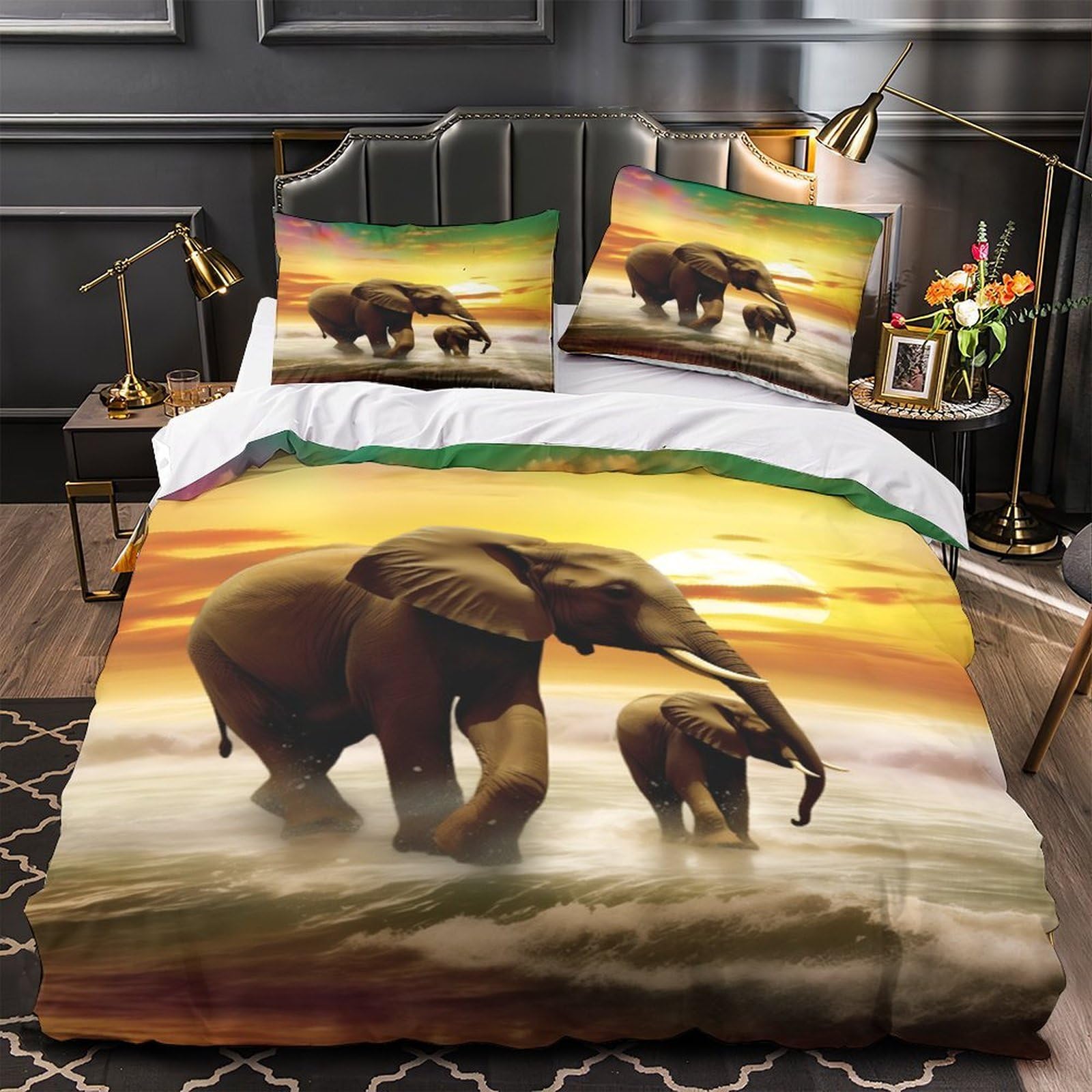 Linge de lit éléphant sunset pour une chambre style safari wild