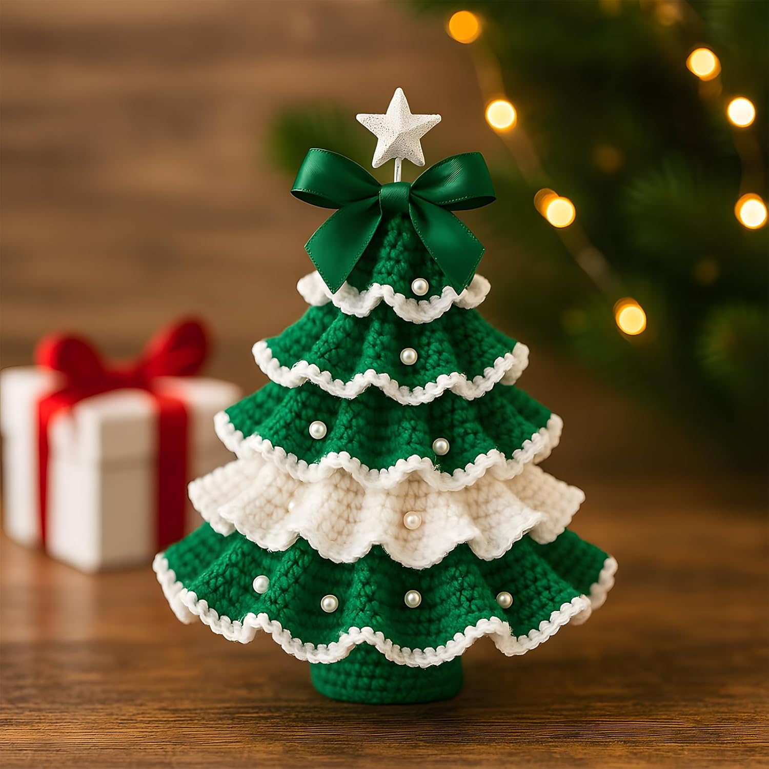 DIY Crochet Christmas Tree Kit for Beginners, Crochet Starter Kits, Handmade Holiday Decoration Set, Craft Knitting Crocheting Kits with Instructions Tutorials (Finished Product, Pink)