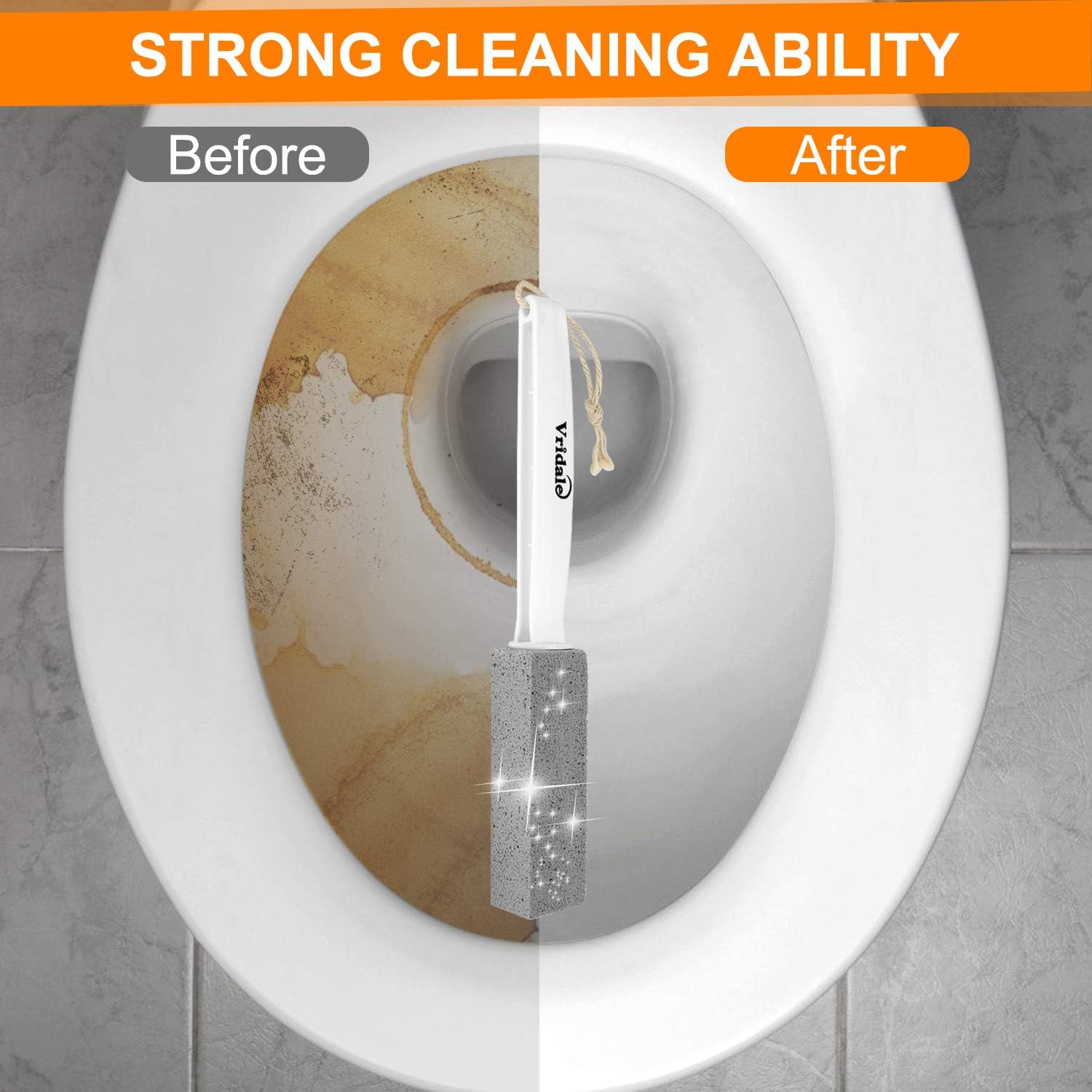 Pumice Stone Toilet Bowl Cleaner with Extra Long Handle Pumice Stone for Toilet Cleaning, Remove Limescale, Hard Water Rings, Calcium Buildup, 2 Pack (2) 1