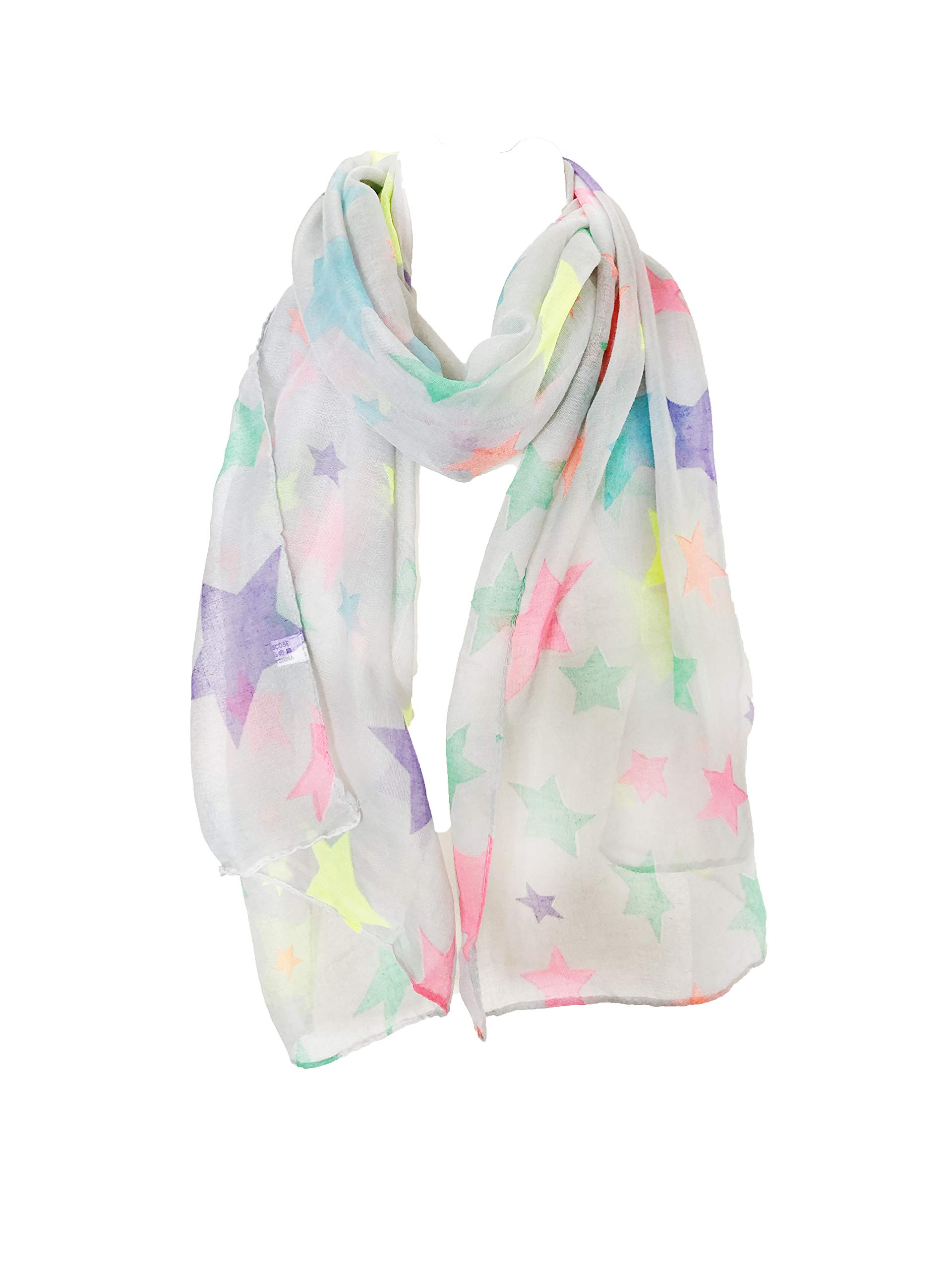 Pamper Yourself Now Multi coloured stars thin scarf, great presents/gifts. (grey)