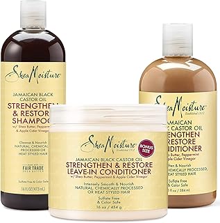 Shea Moisture Curly Hair Product Bundle Shampoo 16 Fl Oz, Conditioner 13 Fl Oz, Leave in Conditioner 16 Oz, Jamaican Black...