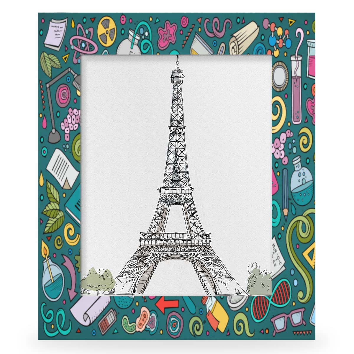 SEEKJOYS Scientific Theme Pattern Picture Frame Laboratory Items Solid Wood Picture Frames 8x10 Clear Display for Wall and Tabletop Decor with Pre-Installed Hanging Hooks