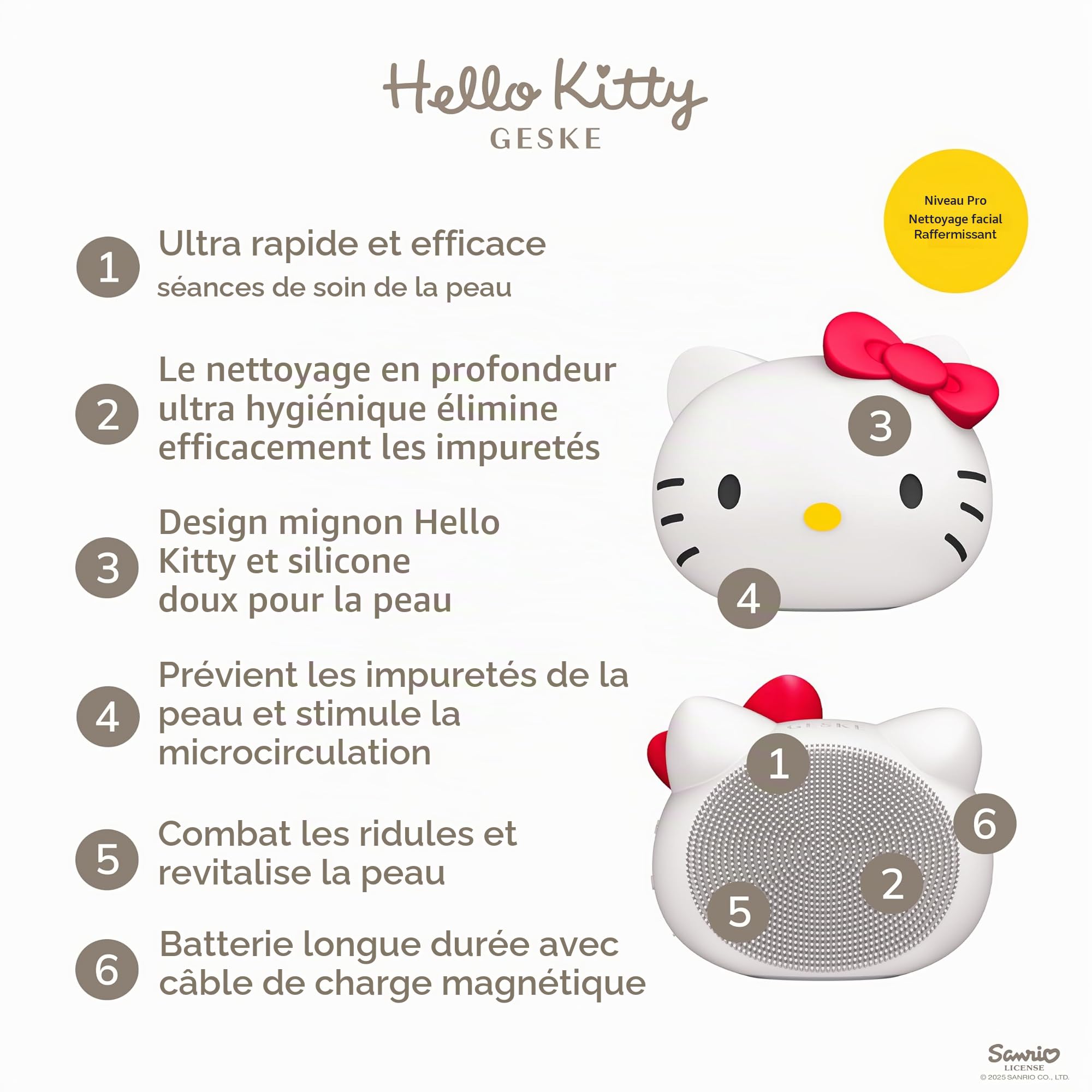 GESKE x Hello Kitty | Brosse faciale sonique SmartAppGuided™ | 4 in 1 | Brosse nettoyante visage électrique | Brosse nettoyage | Brosse faciale | Nettoyage peau | Soins de la peau | Nettoyage doux