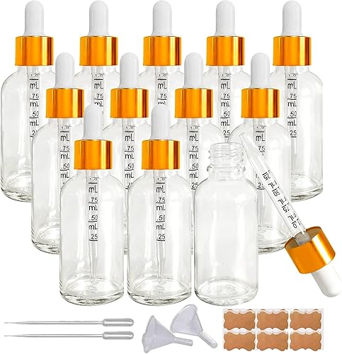 Paquete de 12 botellas de vidrio con cuentagotas de 1 onza (1.0 fl oz) botellas de vidrio transparente con cuentagotas de vidrio, botellas de
