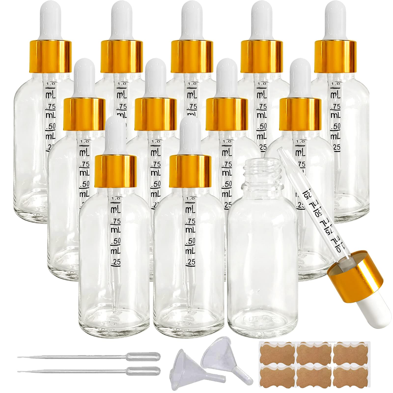 BEGIKET 12 Pack 1oz Glass Dropper Bottles 1oz (30ml) Clear Glass Bottles with Glass Eye Dropper, Liquids Tincture Bottles, Leak Proof Travel Bottles