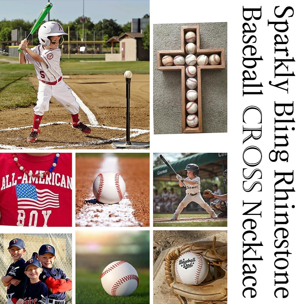 Collar de Béisbol con Cruz para Niños, Collar de Cuentas Deportivo para Niños y Adolescentes, Collares de Béisbol para niños y Chicas, Regalos de Béisbol para Niño, Collar con Cruz de Béisbol Juvenil