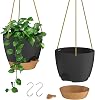 ZMTECH 25cm Hanging Planters with Watering Inlet 10 Inch Self Watering Plant Pot with Drainage Holes and Removable Saucer Plastic Flower Pot for Indoor Outdoor Plants Black