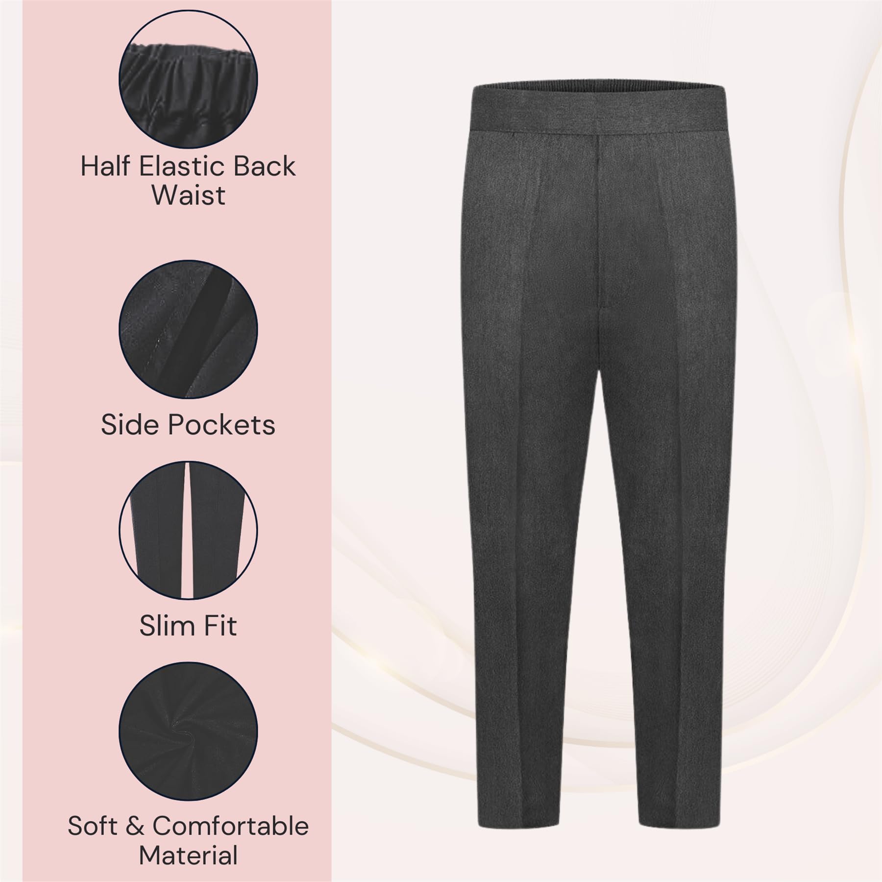 janisramone® Pantaloni scolastici per ragazzi e ragazzi, mezza elasticizzata, vestibilità comoda, per uniforme scolastica, vestibilità generosa, 2-13 anni, confezione da 3, Grigio, 7-8 Anni