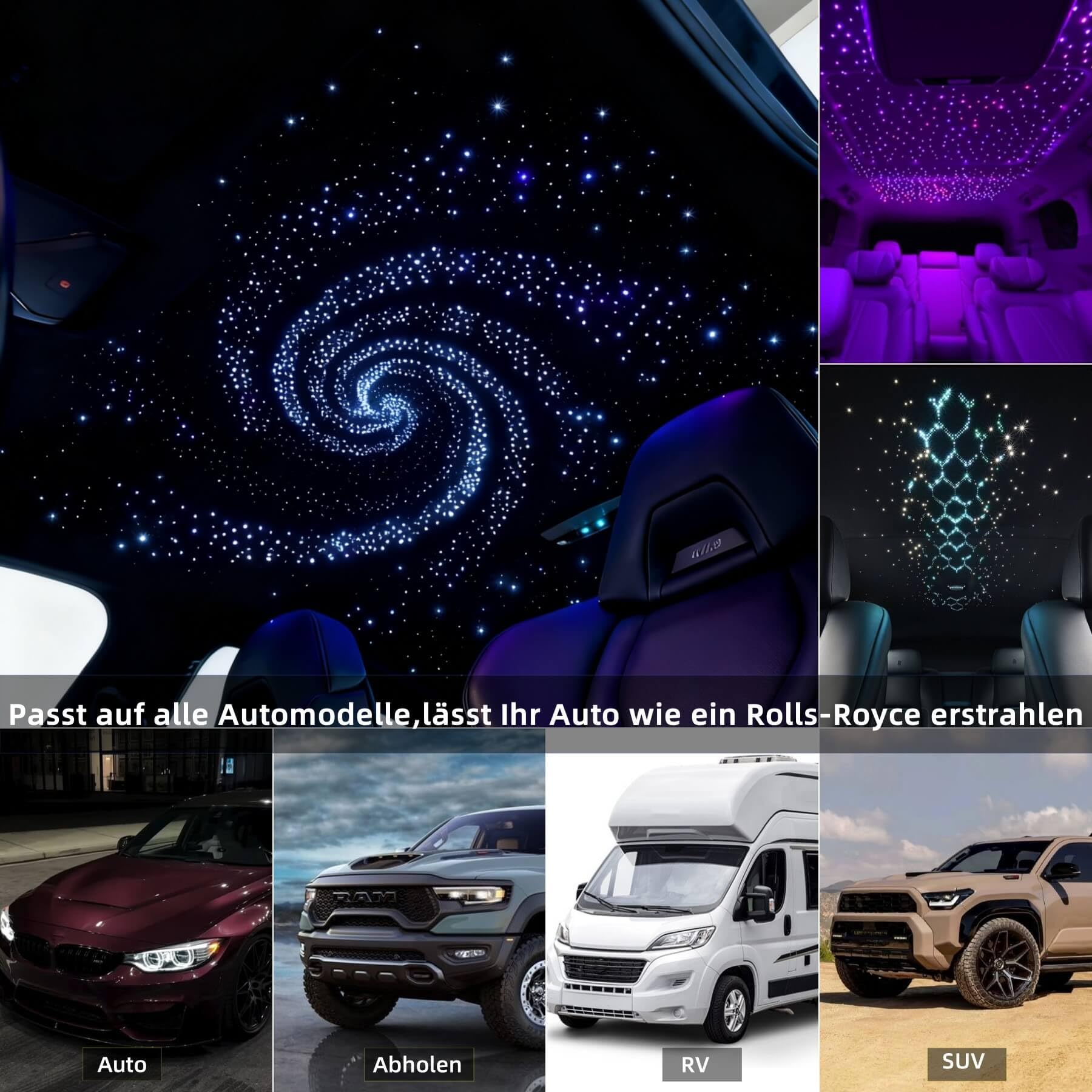 Sternenhimmel Glasfaser Licht für Auto,300pcs,2m,0,75mm Glasfaserkabel Star Deckenleuchten Kit,Bluetooth APP/RF Fernbedienung RGBW Fiber Optic Light Musiksynchronisation,Timing und Farbwechsel