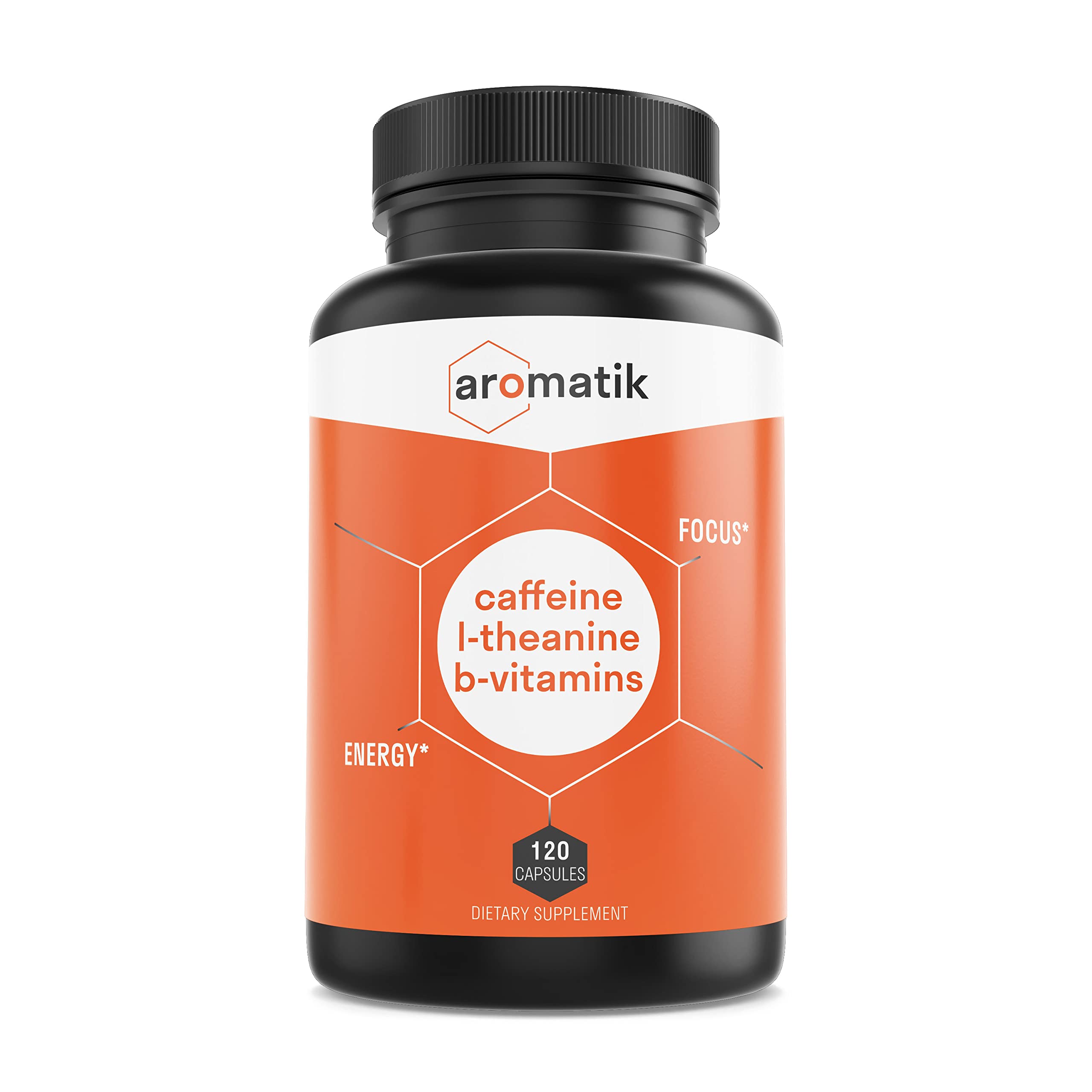Aromatik Caffeine L-Theanine Focus Supplement | Caffeine (100 mg) + L-Theanine (200 mg) + B Vitamins | Energy Focus Cognition | USA Made at FDA Registered Facility | Vegan Capsules | 120 Servings — Amazon image 7