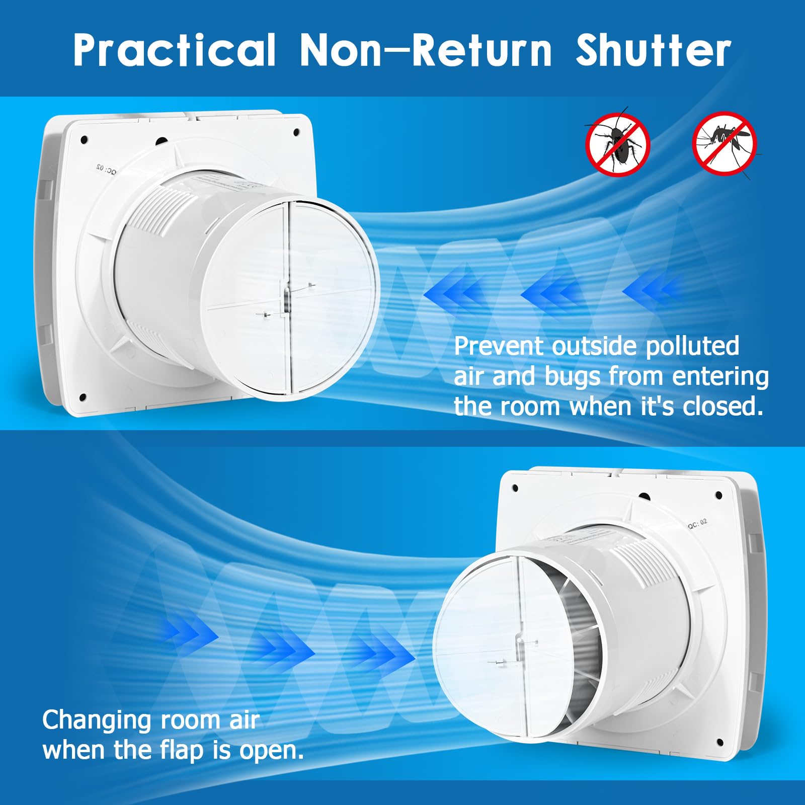 Extractor de Baño Silencioso, 100mm Ventilador Extractor de Aire Antirretorno, Ventilador Baño con Válvula Anti Retorno, Extractor de Aire para Baños Cocinas Garajes, IPX4
