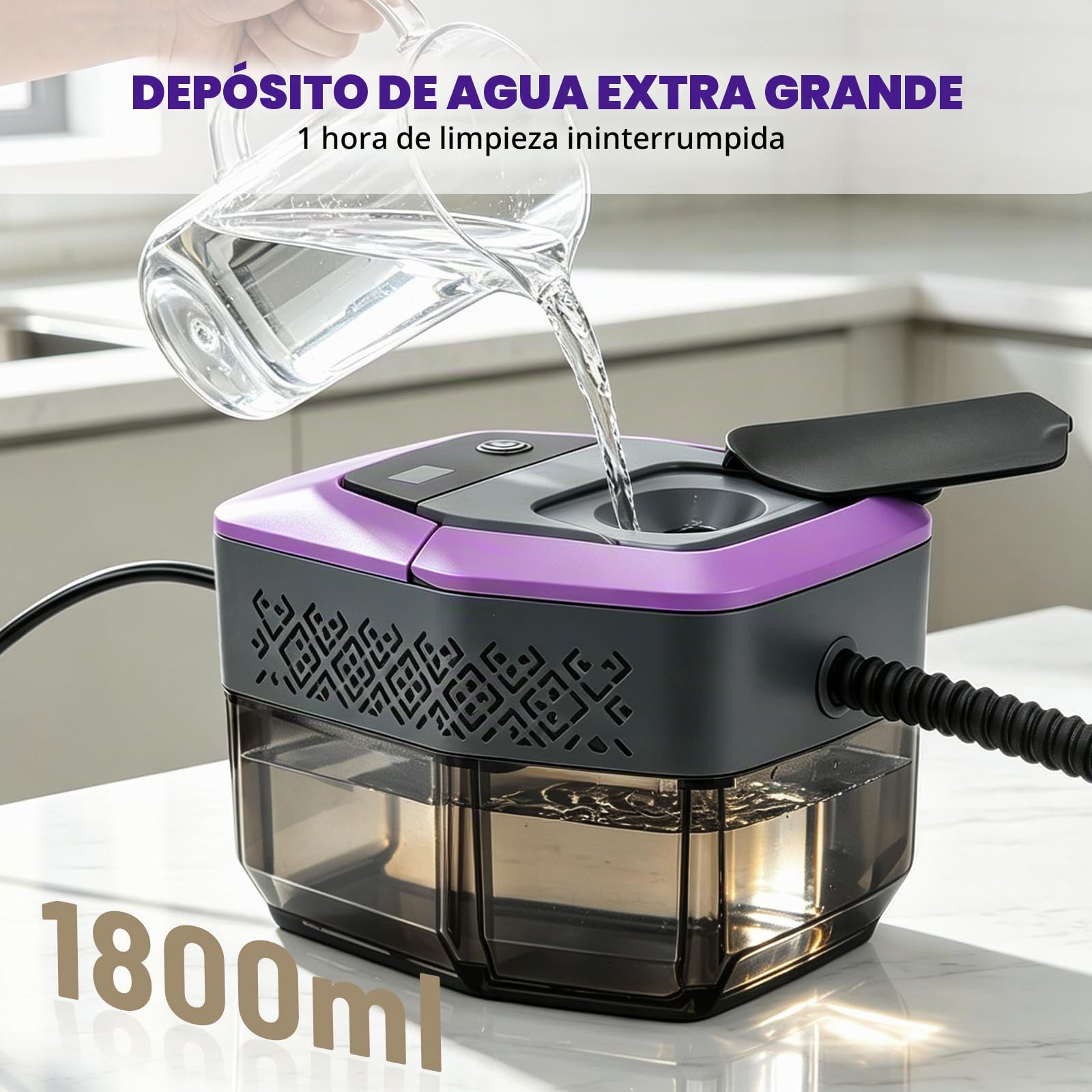 2500W Vaporeta Limpieza Hogar, 3 Niveles Mango Regulable Pantalla de Temperatura 10s en Calentamiento Limpiador de Vapor con Depósito de 1800ml y 11 Accesorios para Suelos Azulejos Cristales Coches