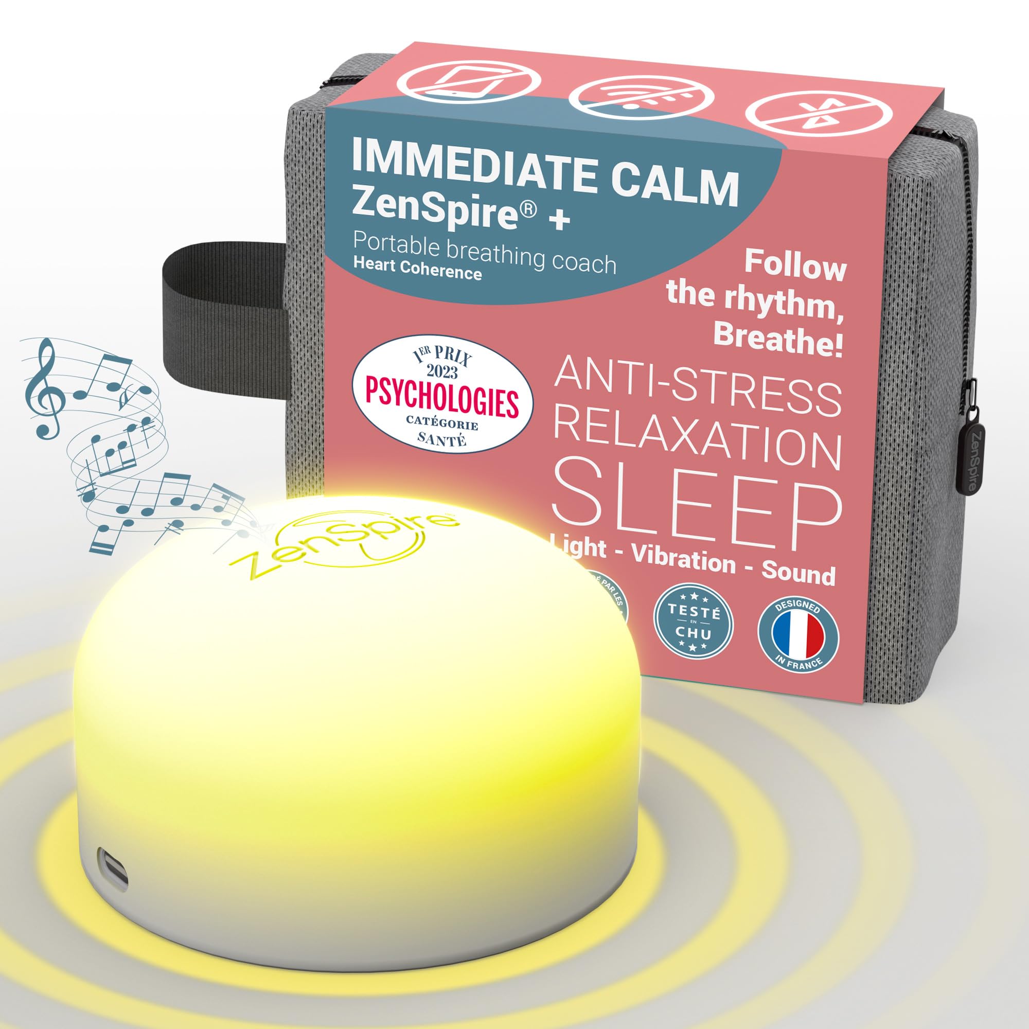 ZENSPIRE+ Dispositivo antiestrés | Dispositivo para la relajación y la meditación que favorece el sueño - Ayuda a conciliar el sueño y favorece el descanso y el bienestar | luz zen, sonido y vibración