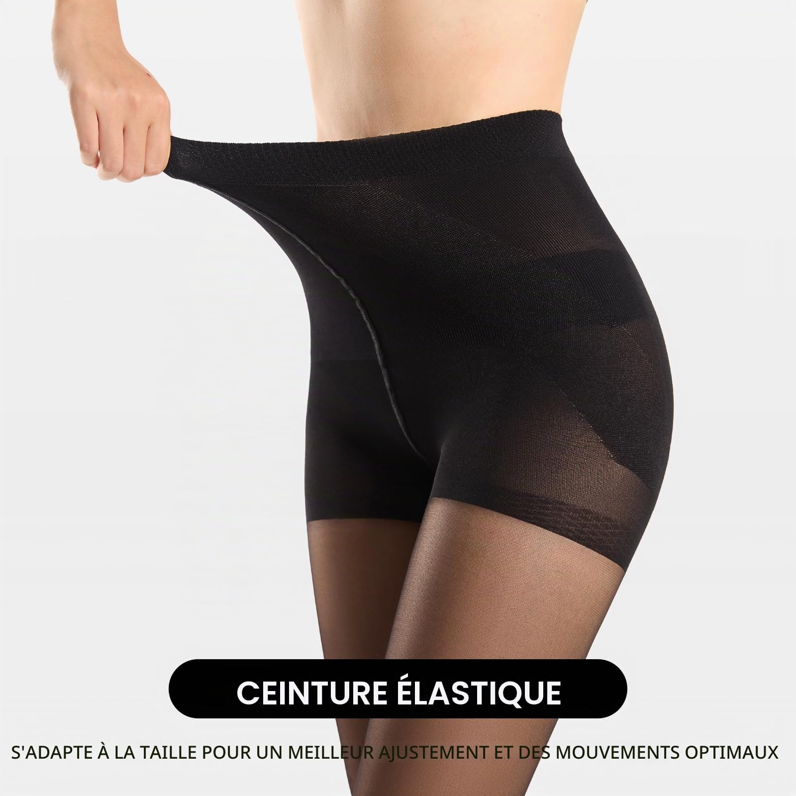 MANZI Collants transparents sans pieds avec contrôle du ventre, soutien léger, collant gainant le corps