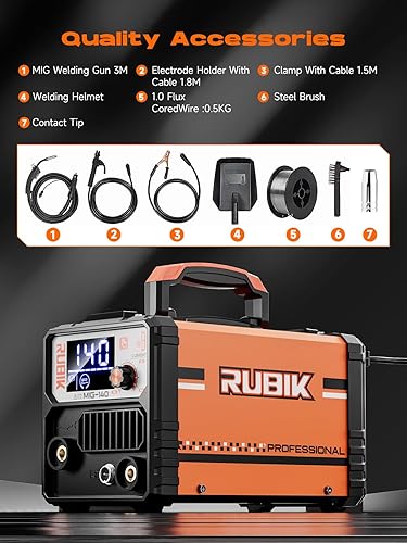 Miniatura 7 de RUBIK Soldador MIG 140A, Soldador de núcleo de flujo de 110V, Máquina de soldadura MIGLIFT TIGSTICK 3 en 1, Máquina de soldadura MIG sin gas