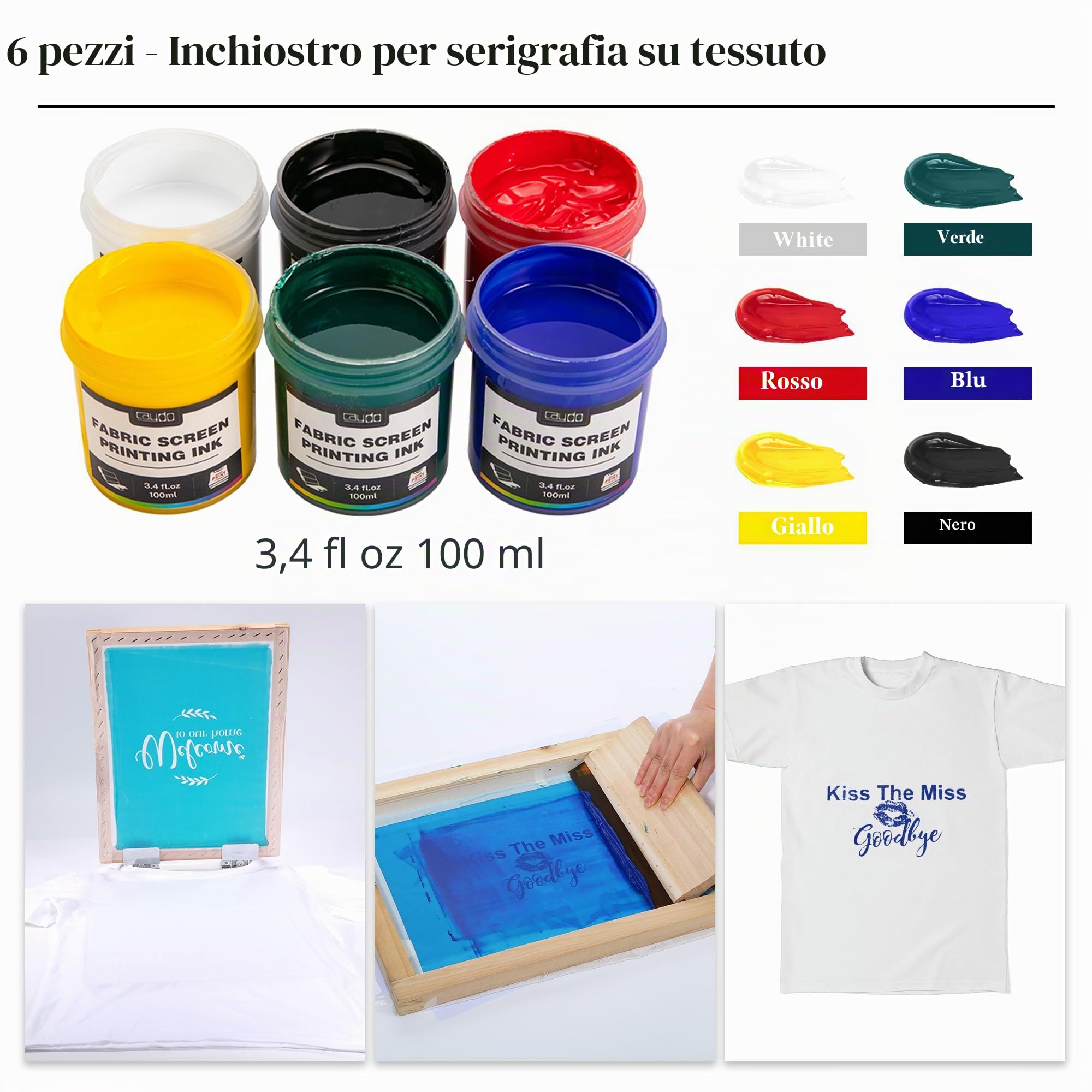Caydo Kit per serigrafia all-in-one da 66 pezzi, luce LED da 50 W, luce per serigrafia a LED, inchiostro per serigrafia, emulsione fotografica per serigrafia, istruzioni (lingua italiana non