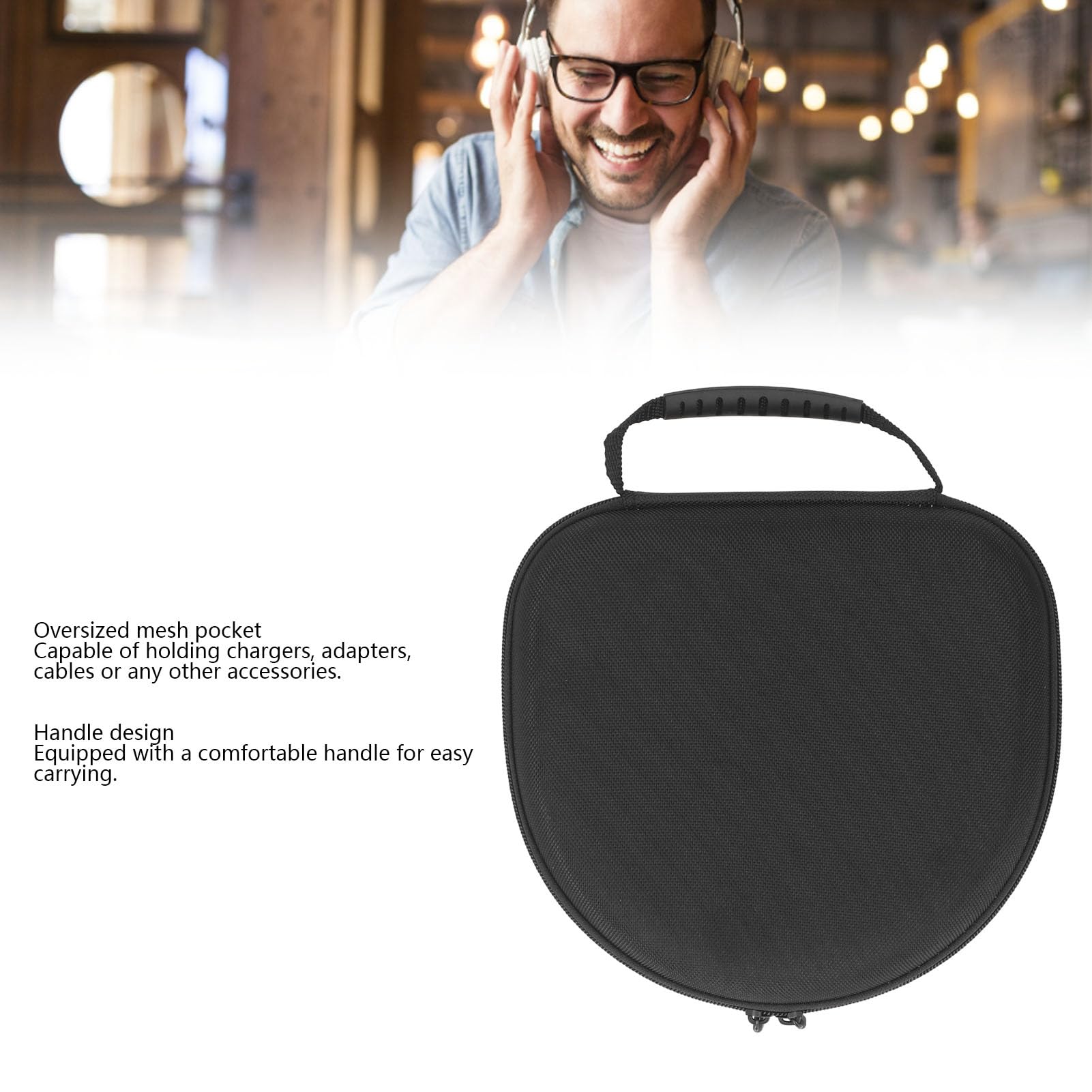 Étui pour écouteurs avec Cache-Oreillettes, étui de Voyage Rigide pour écouteurs, étui de Transport en EVA avec Poche en Filet pour Accessoires, Rangement de Protection Portable (Noire)