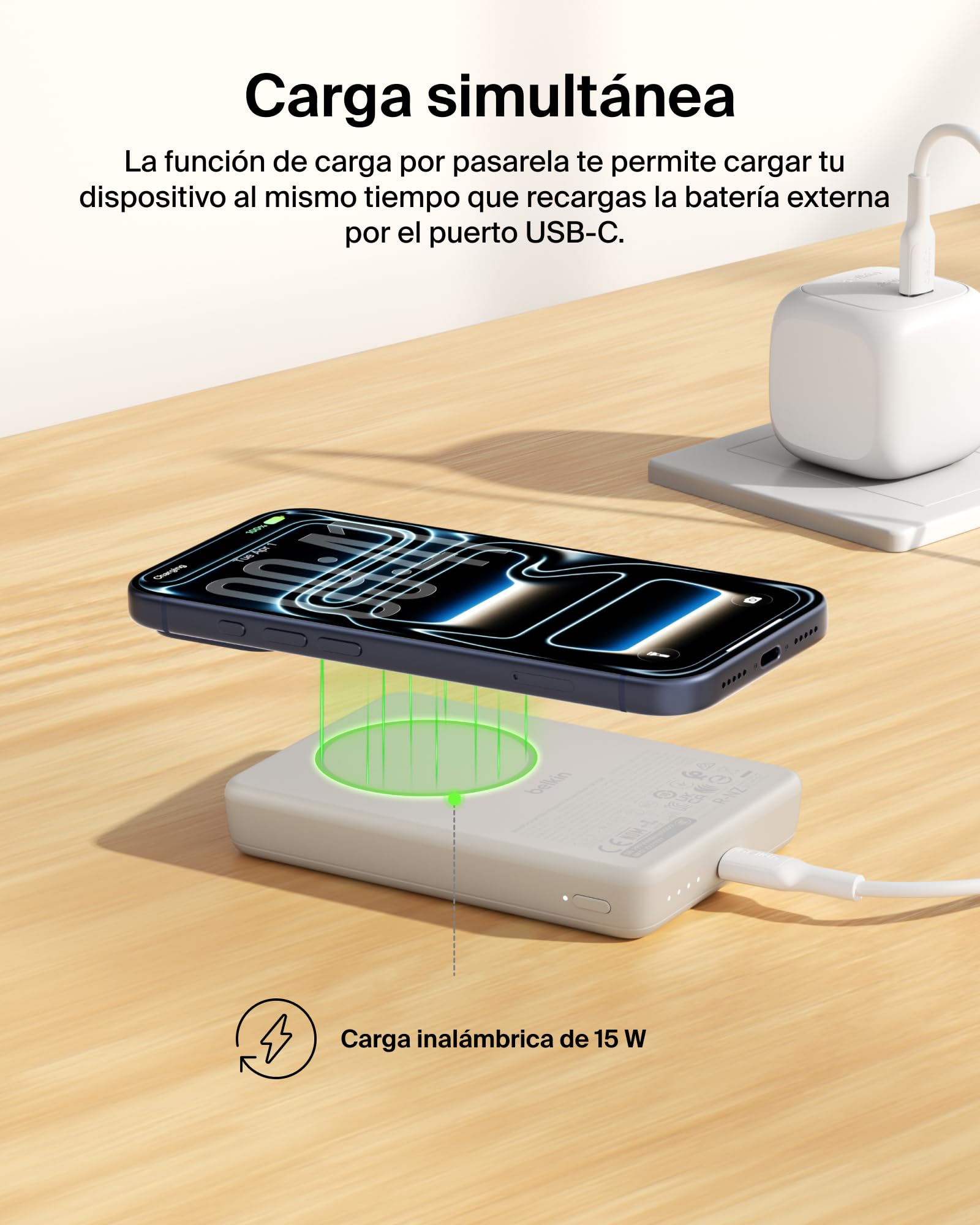 Belkin BoostCharge Batería Externa 10000 mAh con Anillo Magnético - Negro | Power Bank Qi2 de 10000 mAh, Anillo Magnético para Accesorios, 2 Puertos USB-C, Precargada, Cable Incluido, Batería Portátil